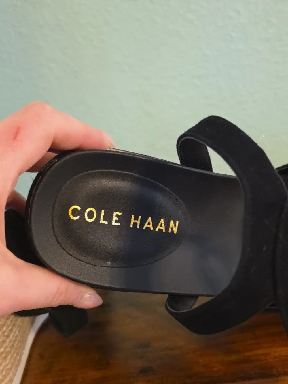 Cole Haan Black Suede Espadrille Wedge Sandals